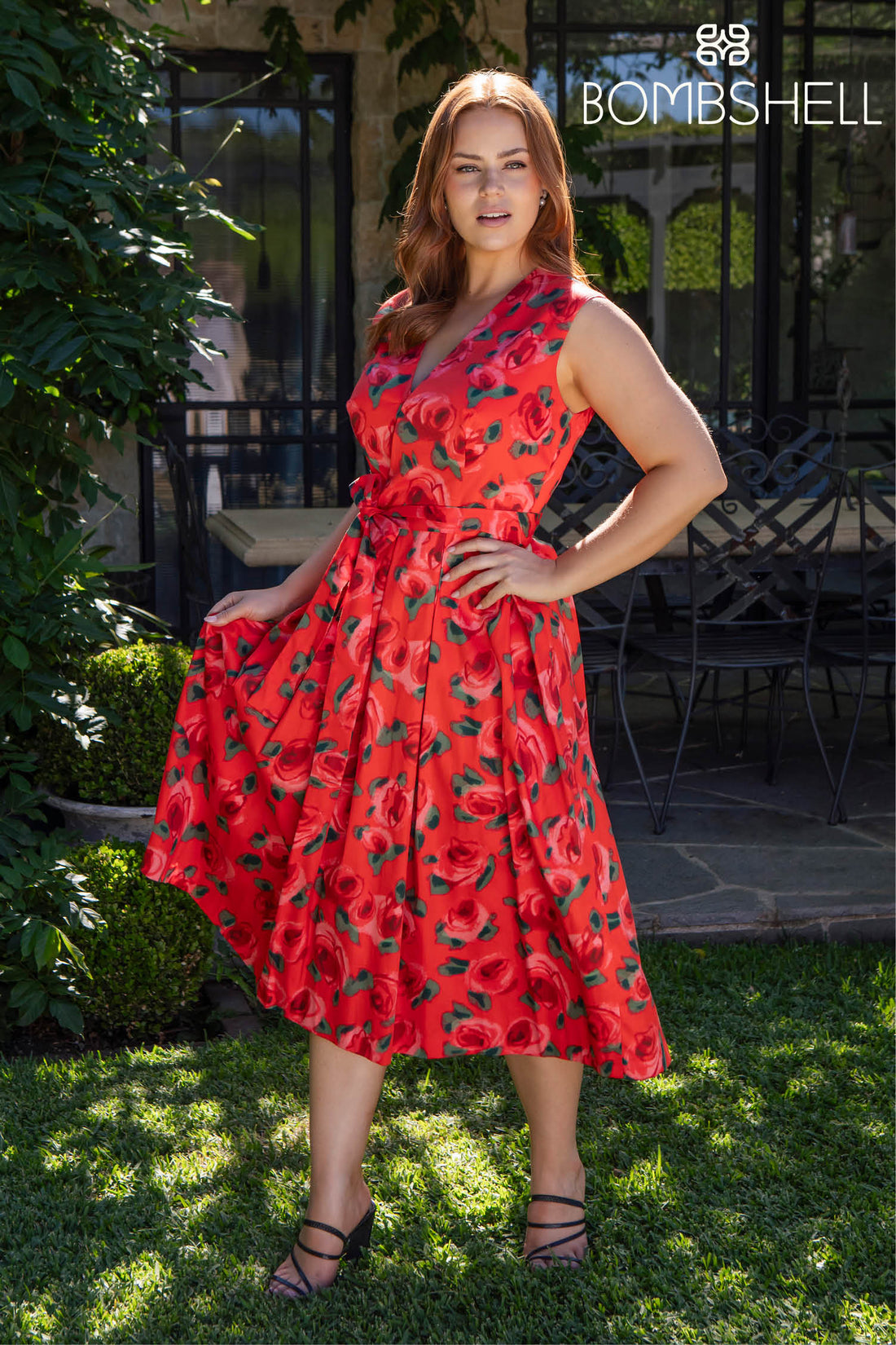 Bombshell Marcia Wrap Dress in Red Roses