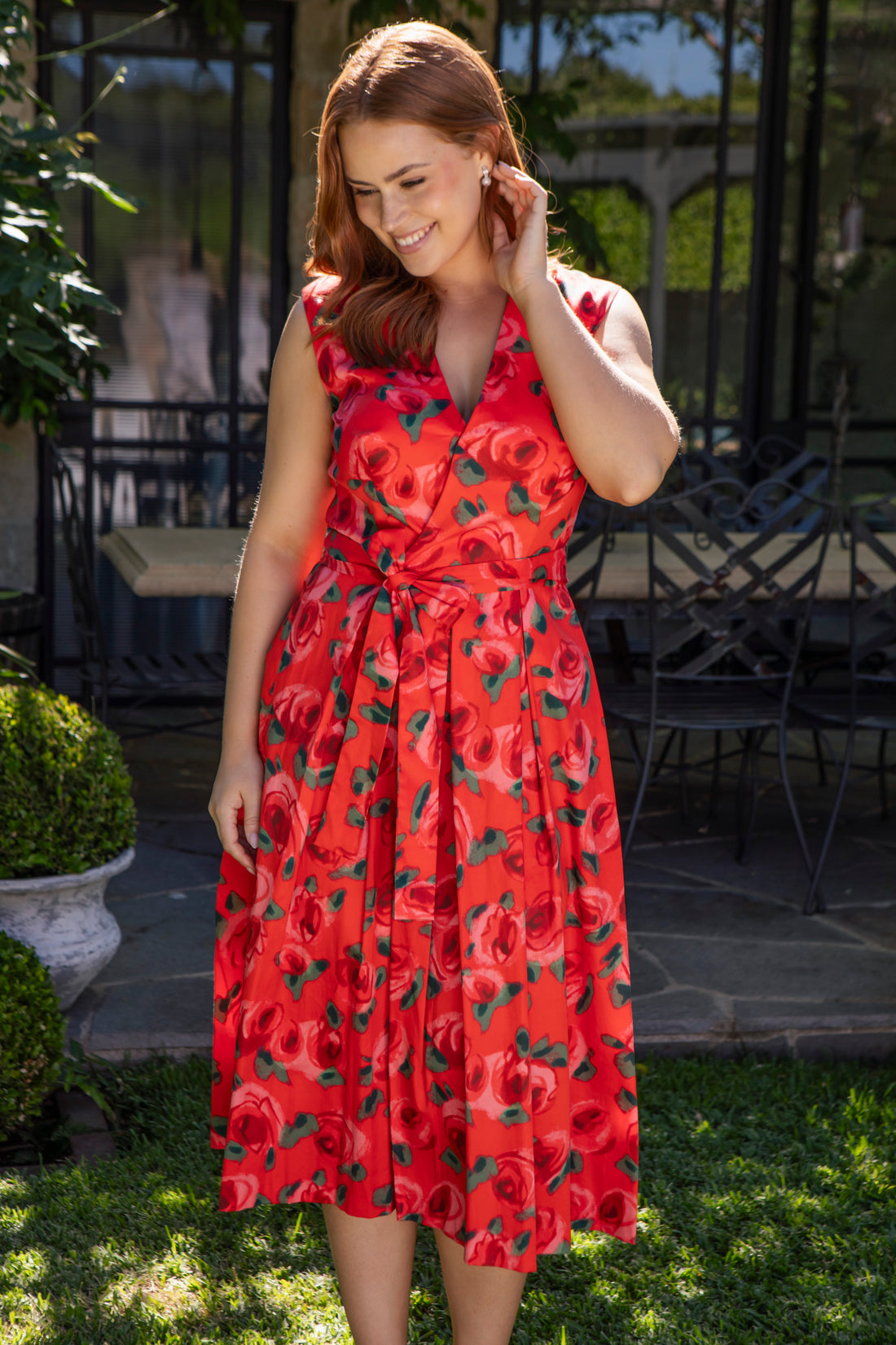 Bombshell Marcia Wrap Dress in Red Roses