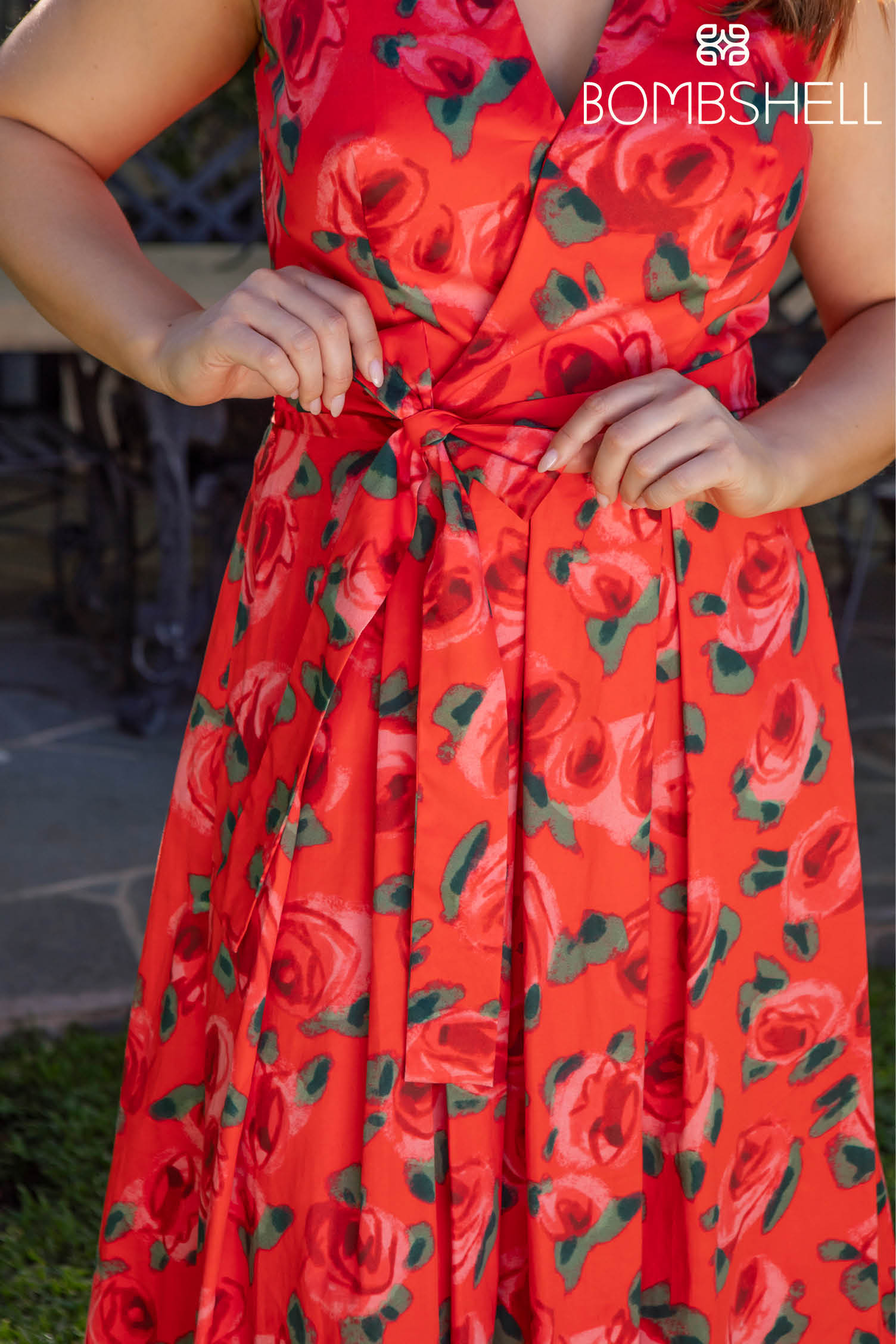Bombshell Marcia Wrap Dress in Red Roses