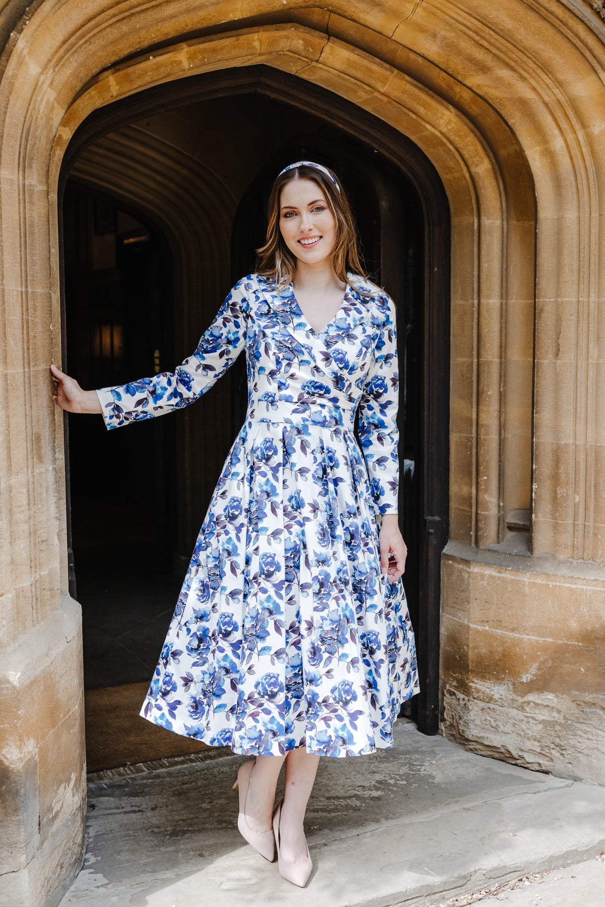 Bombshell Wright Dress in Camelia Blue Floral Print