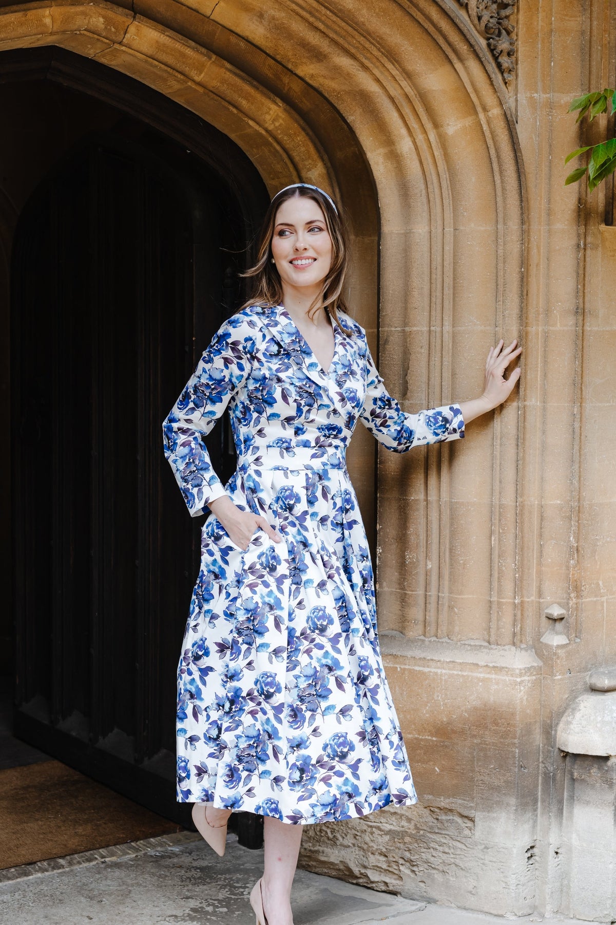 Bombshell Wright Dress in Camelia Blue Floral Print