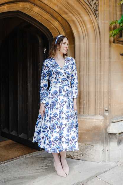 Bombshell Wright Dress in Camelia Blue Floral Print