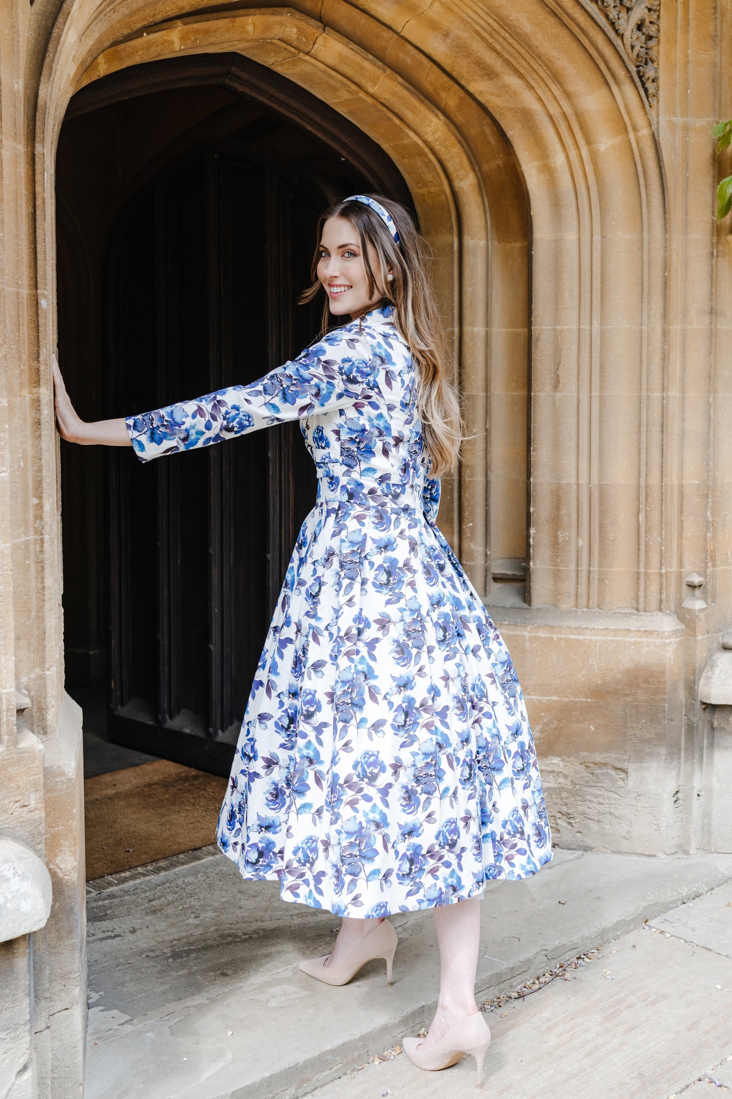 Bombshell Wright Dress in Camelia Blue Floral Print