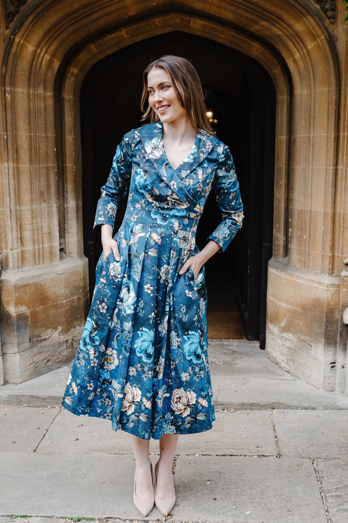 Bombshell Wright Dress in Ianthe Teal Floral Print