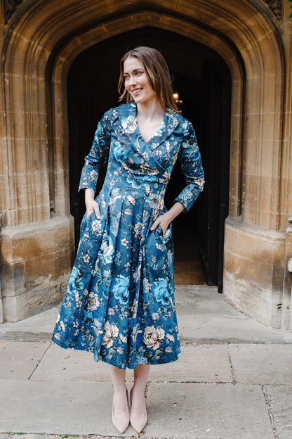 Bombshell Wright Dress in Ianthe Teal Floral Print