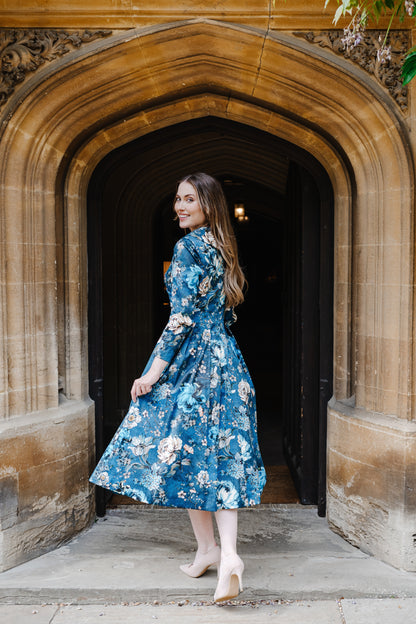 Bombshell Wright Dress in Ianthe Teal Floral Print
