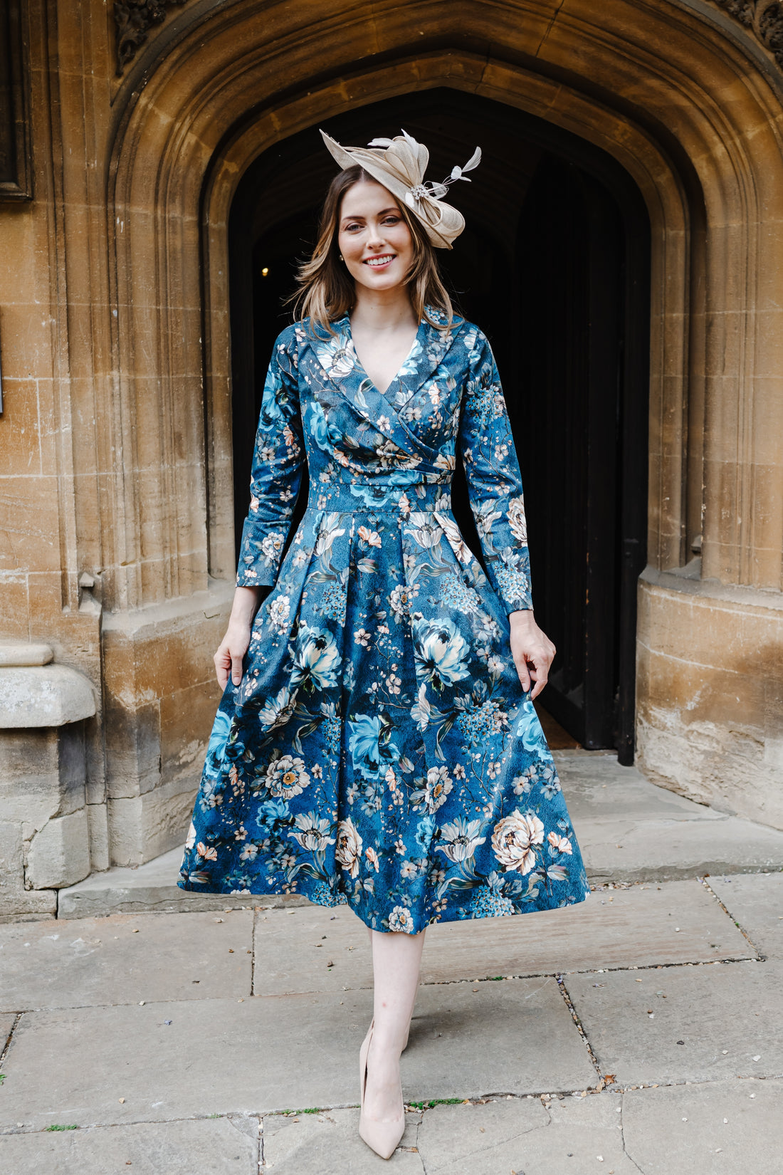 Bombshell Wright Dress in Ianthe Teal Floral Print