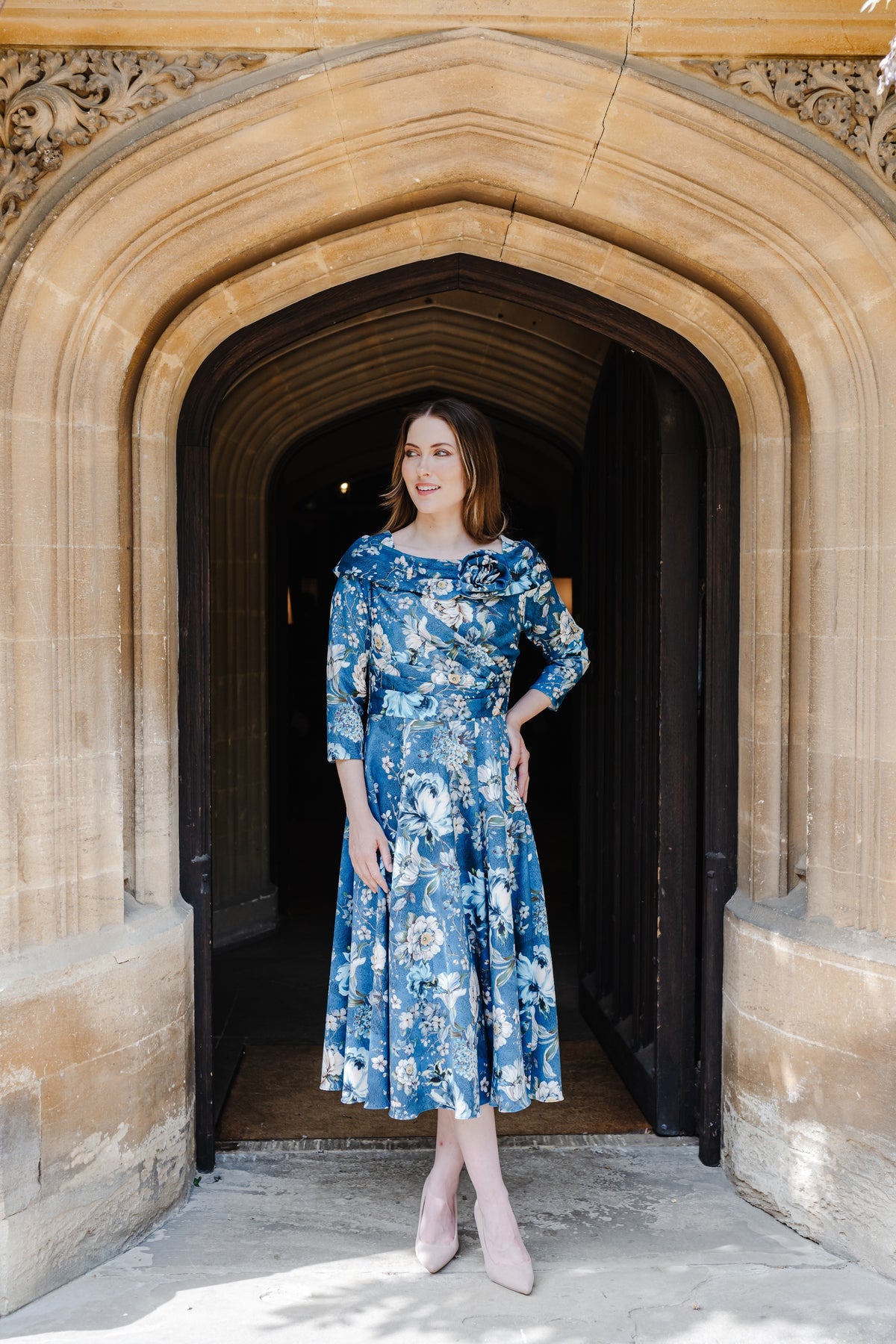 Bombshell Bette Dress in Ianthe Teal Floral Print