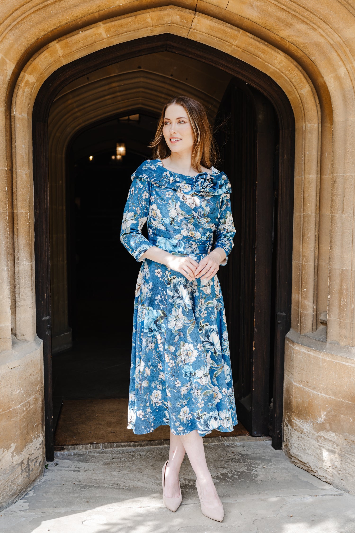 Bombshell Bette Dress in Ianthe Teal Floral Print