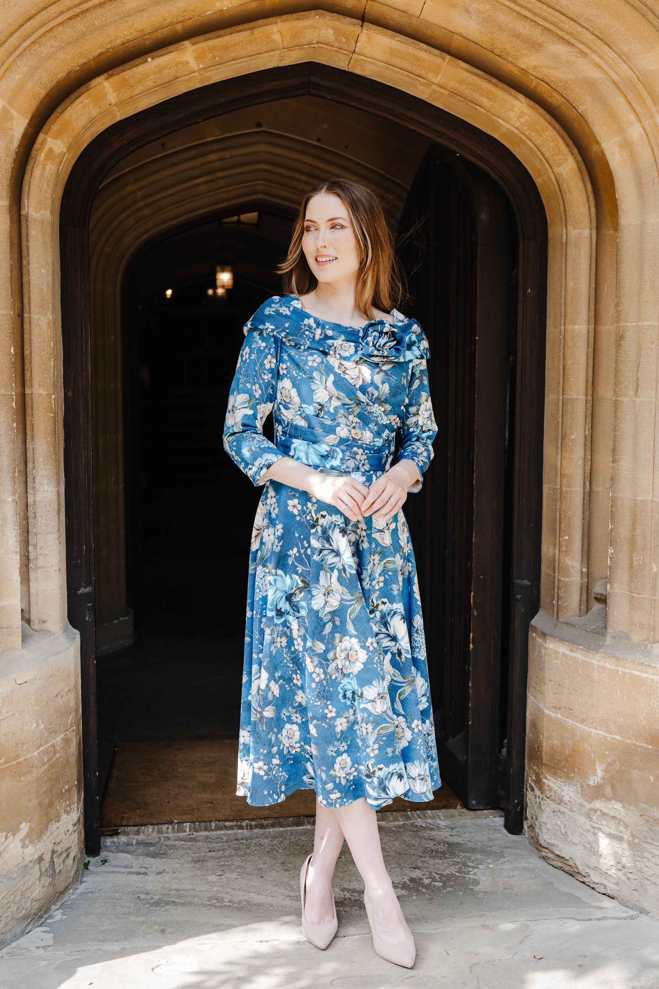 Bombshell Bette Dress in Ianthe Teal Floral Print