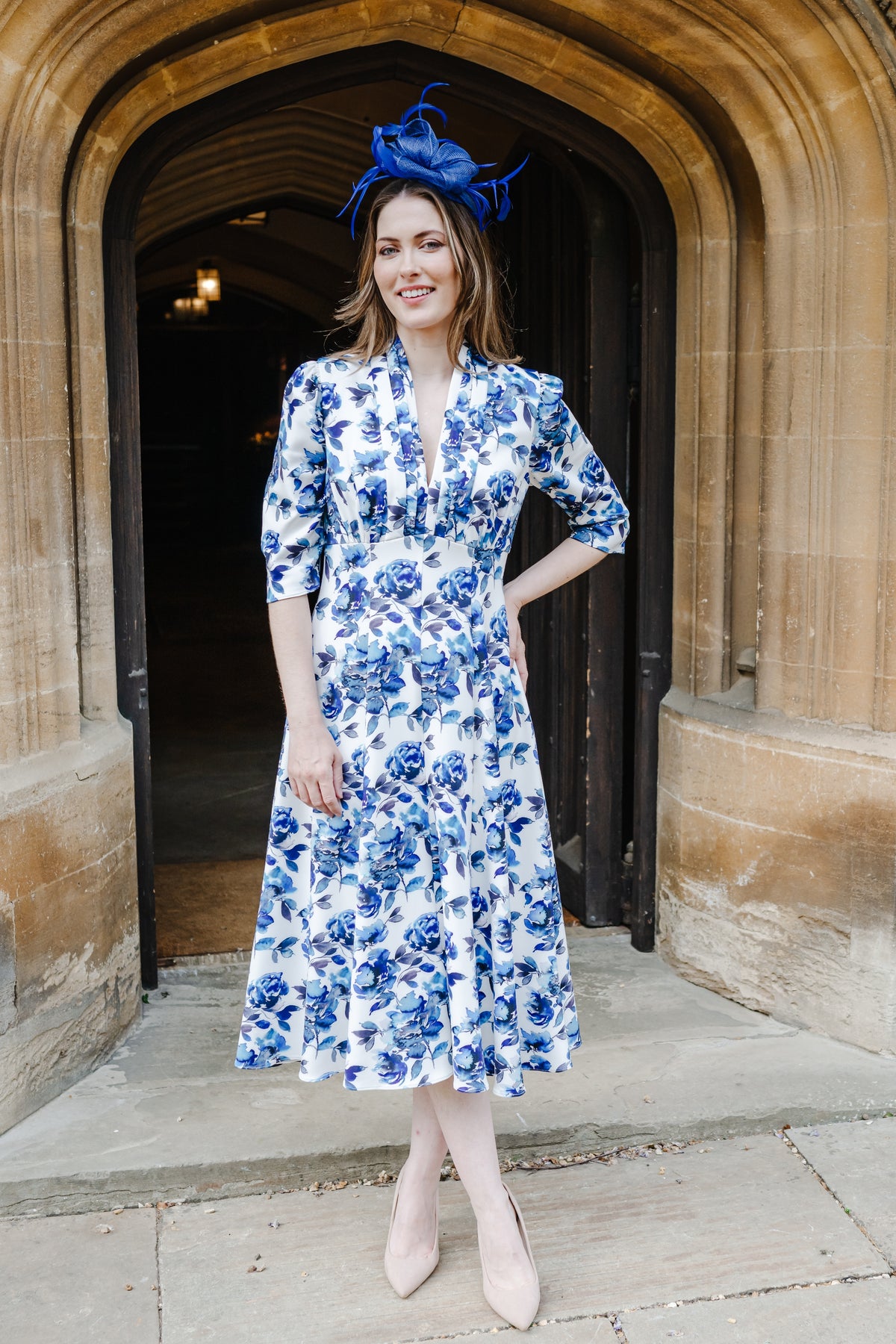 Bombshell Lauren Dress in Camellia Blue Floral Print