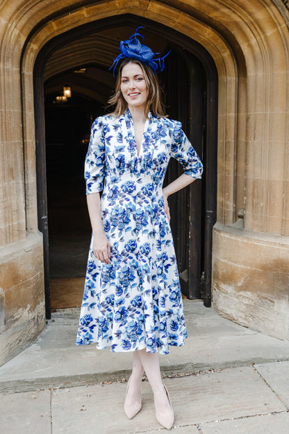 Bombshell Lauren Dress in Camellia Blue Floral Print