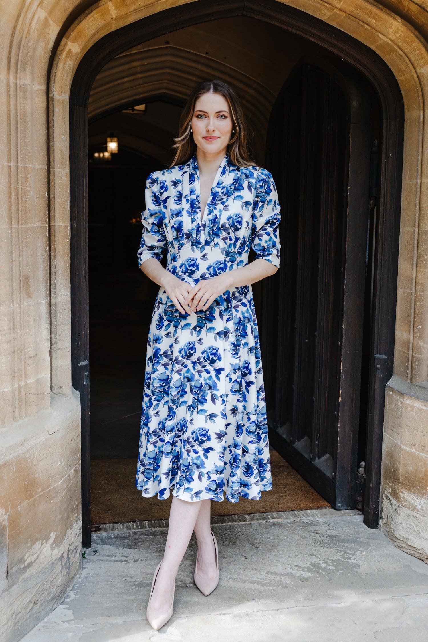 Bombshell Lauren Dress in Camellia Blue Floral Print