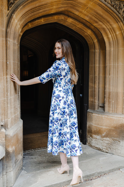Bombshell Lauren Dress in Camellia Blue Floral Print