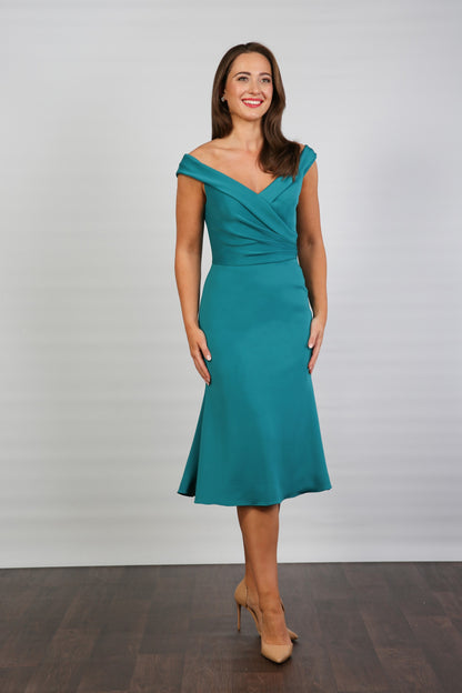 Milla Edge of the Shoulder Jersey Dress in Teal