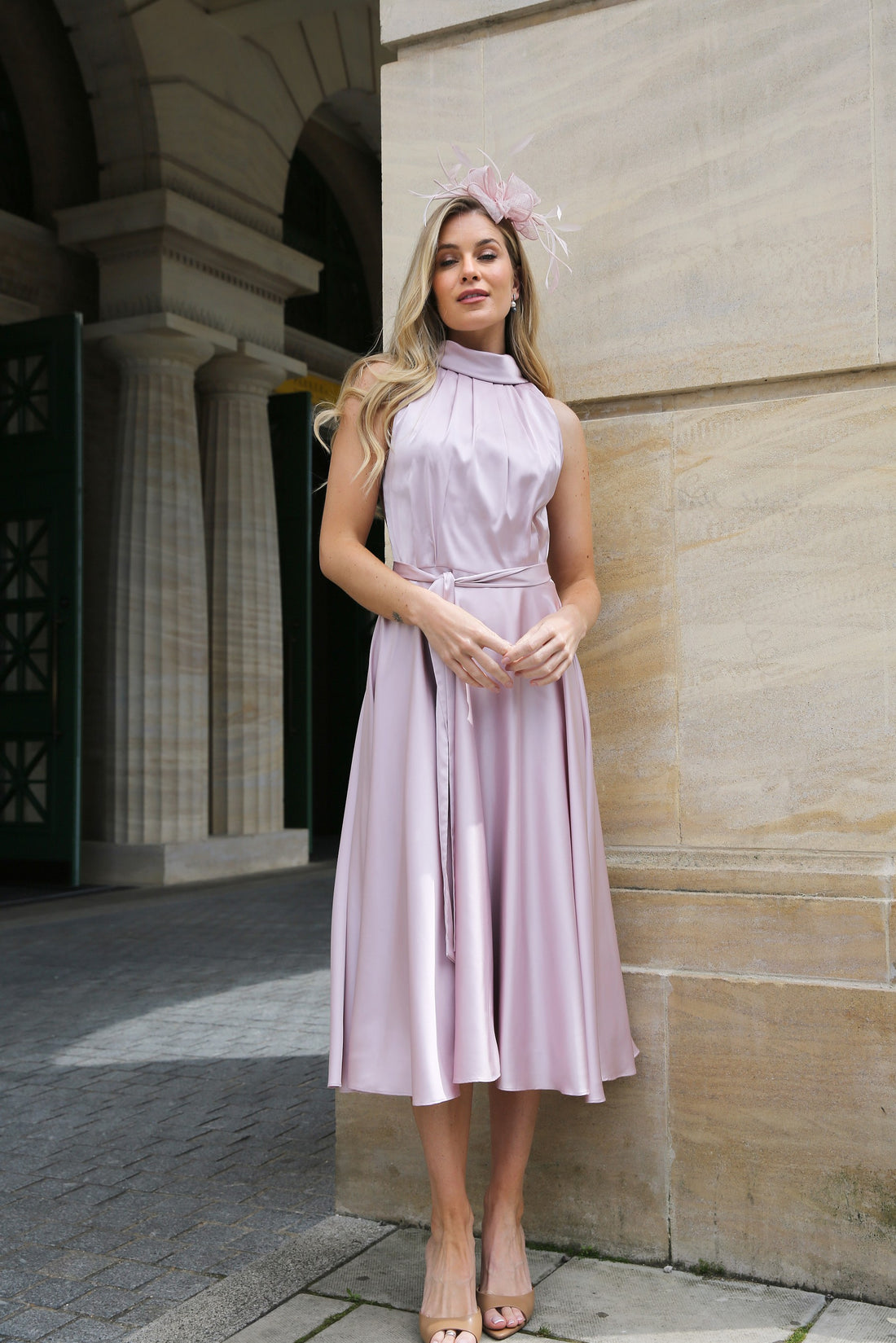 Jennie Silky Satin Occasion Dress in Blush