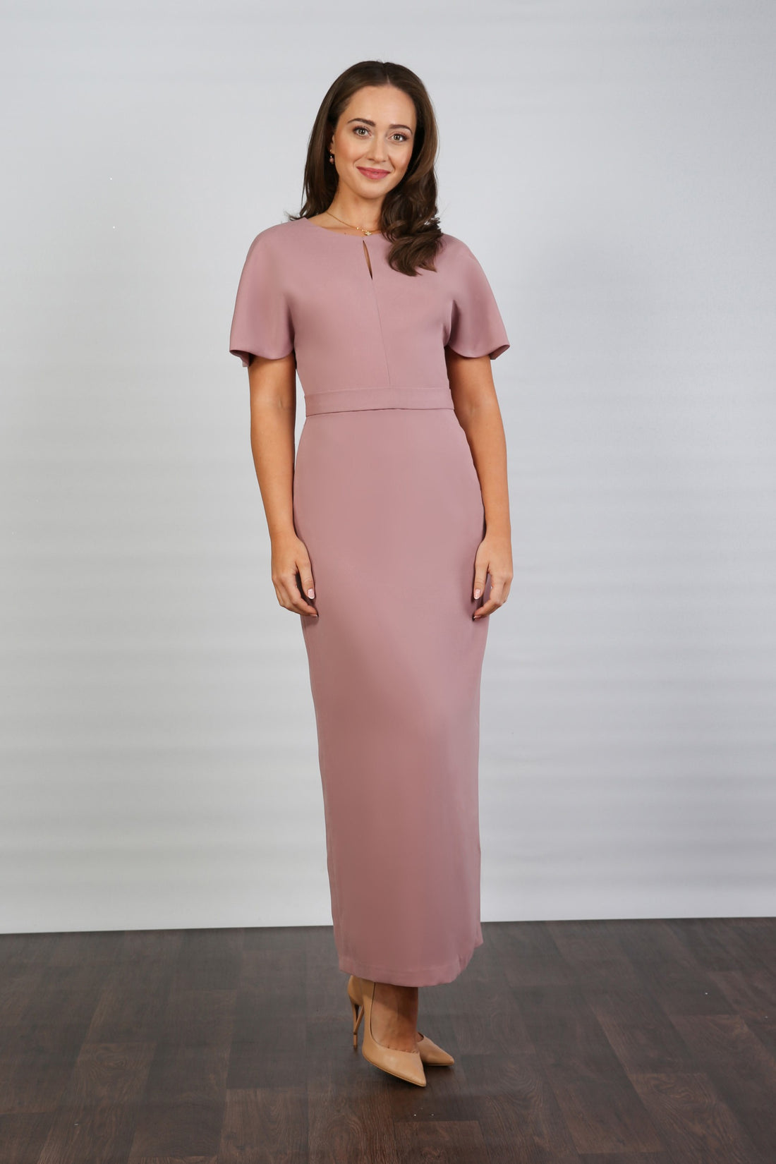 Cassandra Crease Resistant Ankle Length Dress in Dusty Rose