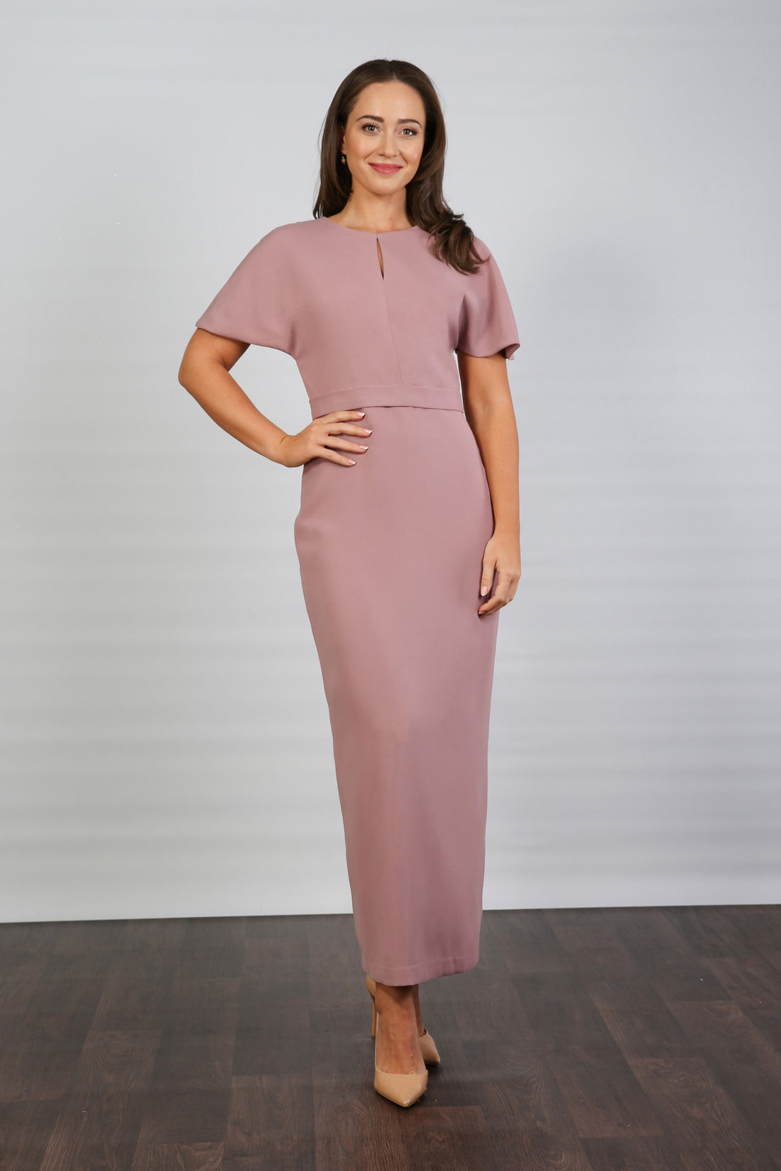 Cassandra Crease Resistant Ankle Length Dress in Dusty Rose