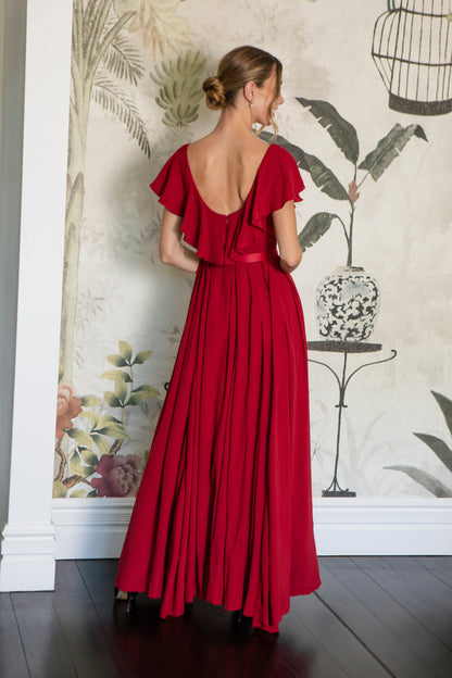 Davaris Flutter Sleeve Dress in Cherry