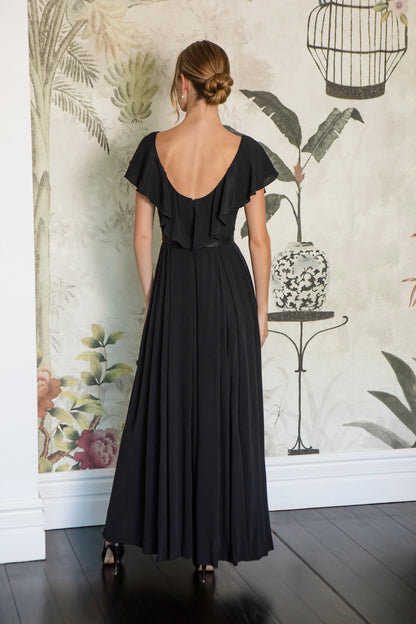 Davaris Flutter Sleeve Dress in Jet Black