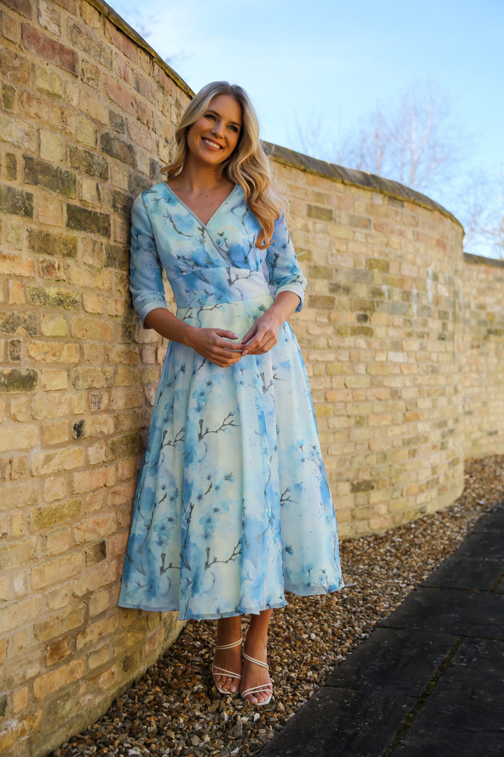 Blossom Chiffon Occasion Dress with Sleeves in Sakura Dream