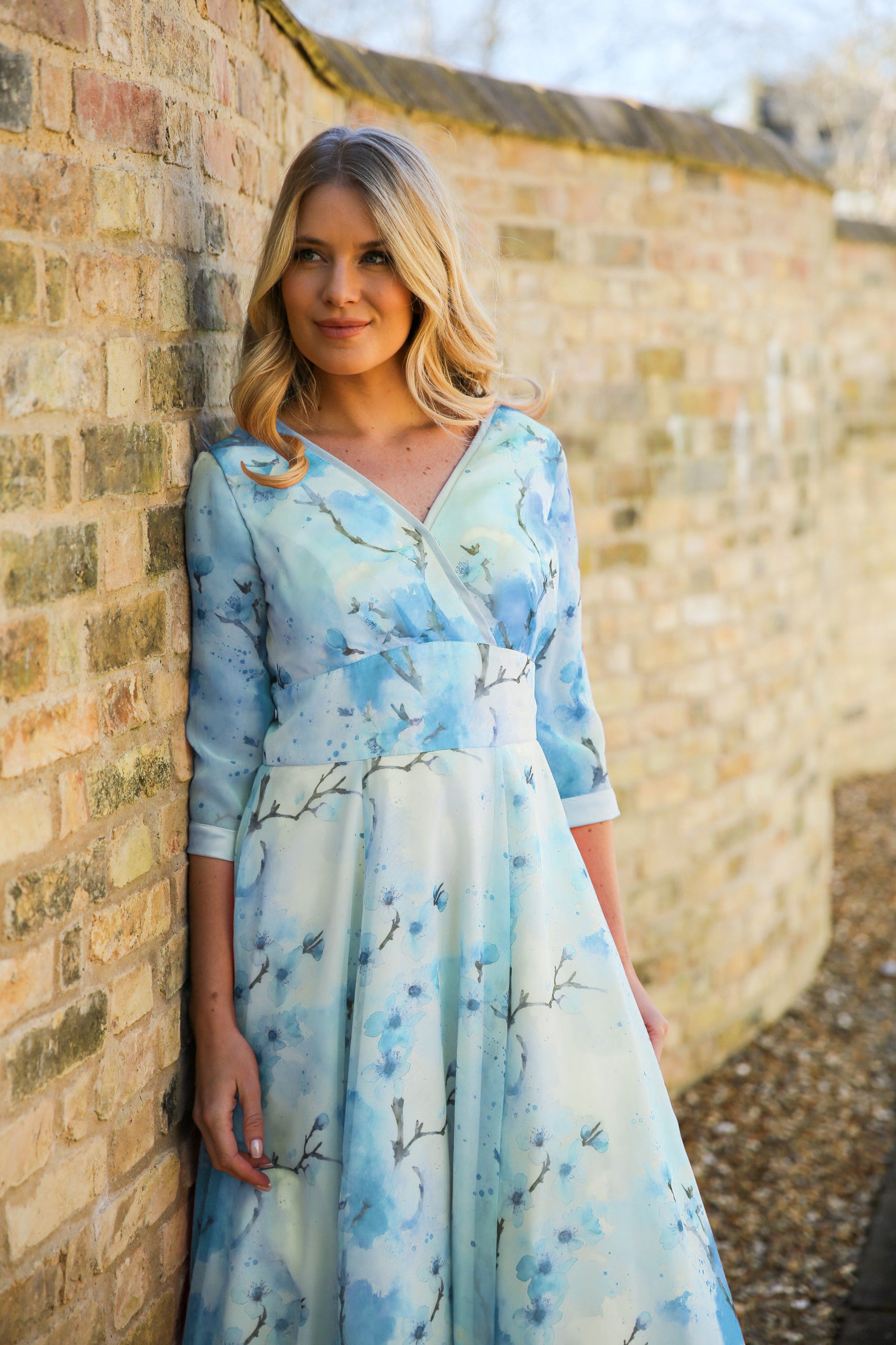 Blossom Chiffon Occasion Dress with Sleeves in Sakura Dream