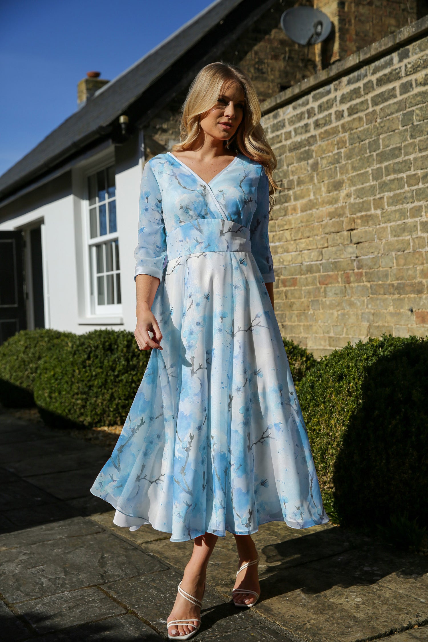 Blossom Chiffon Occasion Dress with Sleeves in Sakura Dream