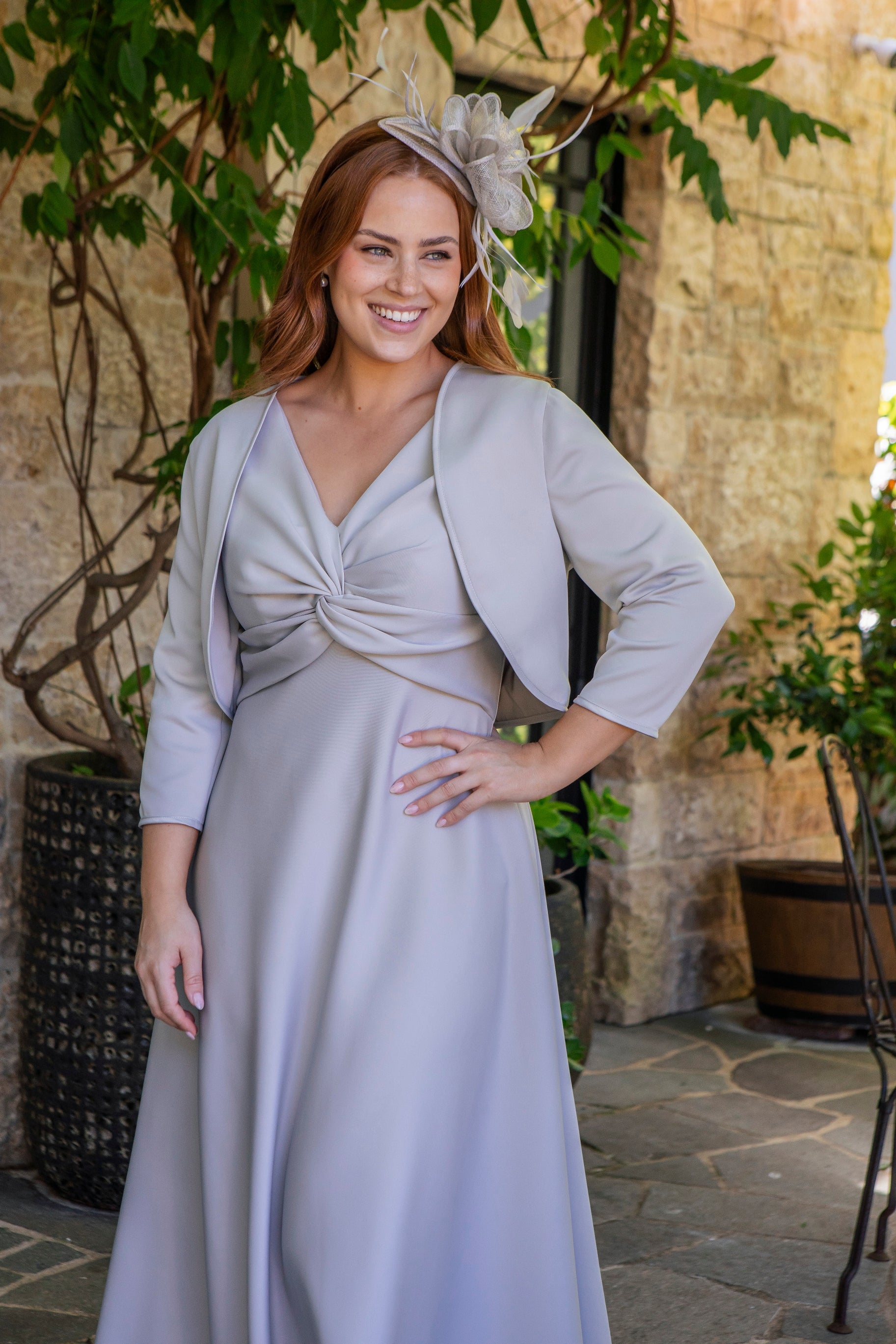 Kathleen Midi Dress and Jacket in Silver