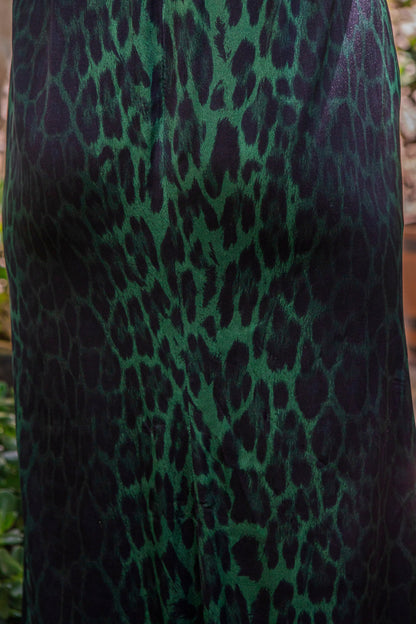 Saskia Draped Neckline Long Dress in Green Leopard