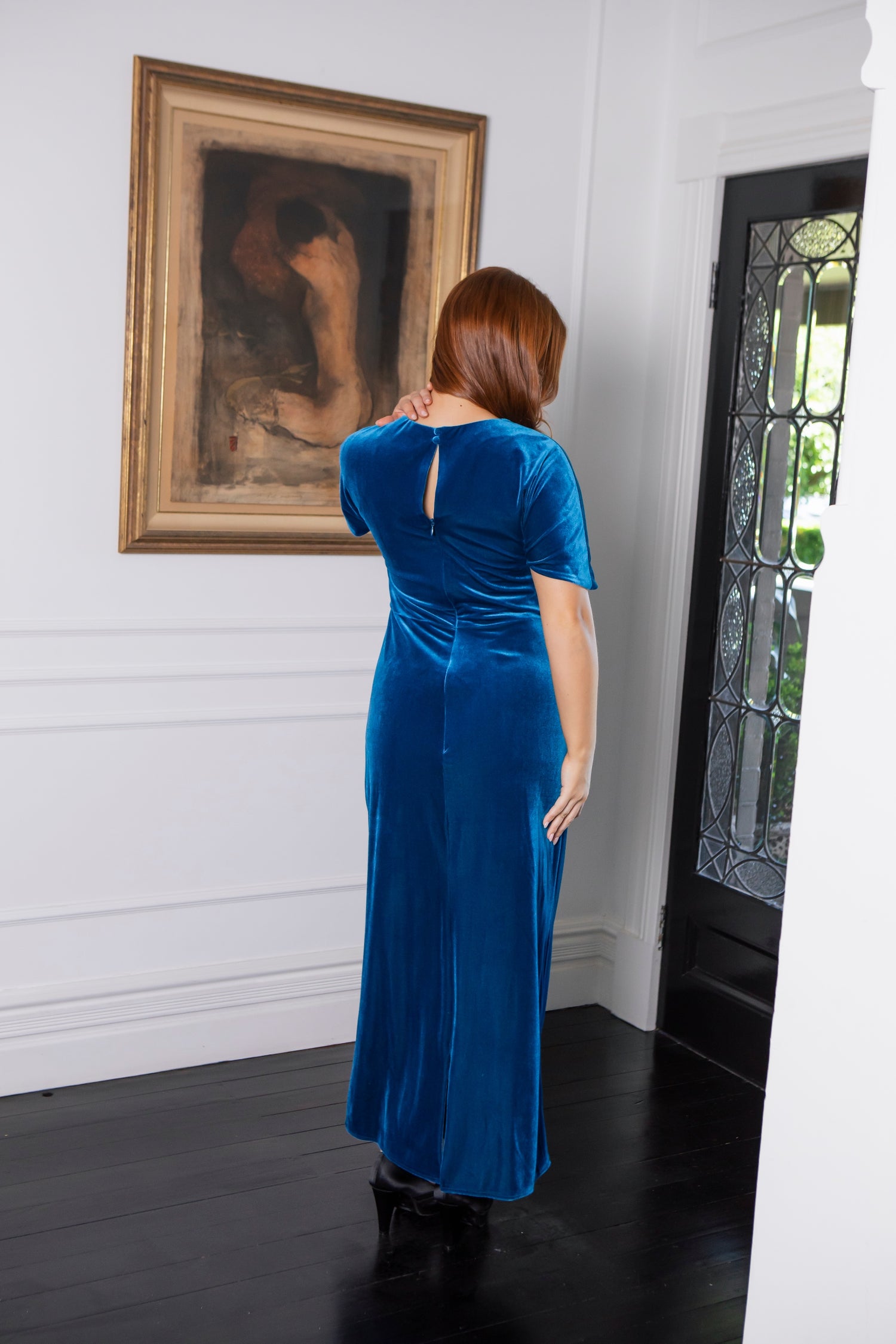 Vivian Long Velvet Dress in Lagoon