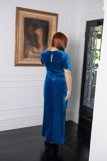 Vivian Long Velvet Dress in Lagoon