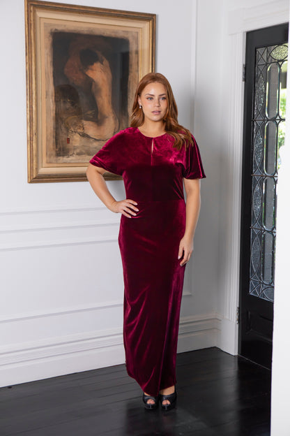 Vivian Long Velvet Dress in Rich Berry