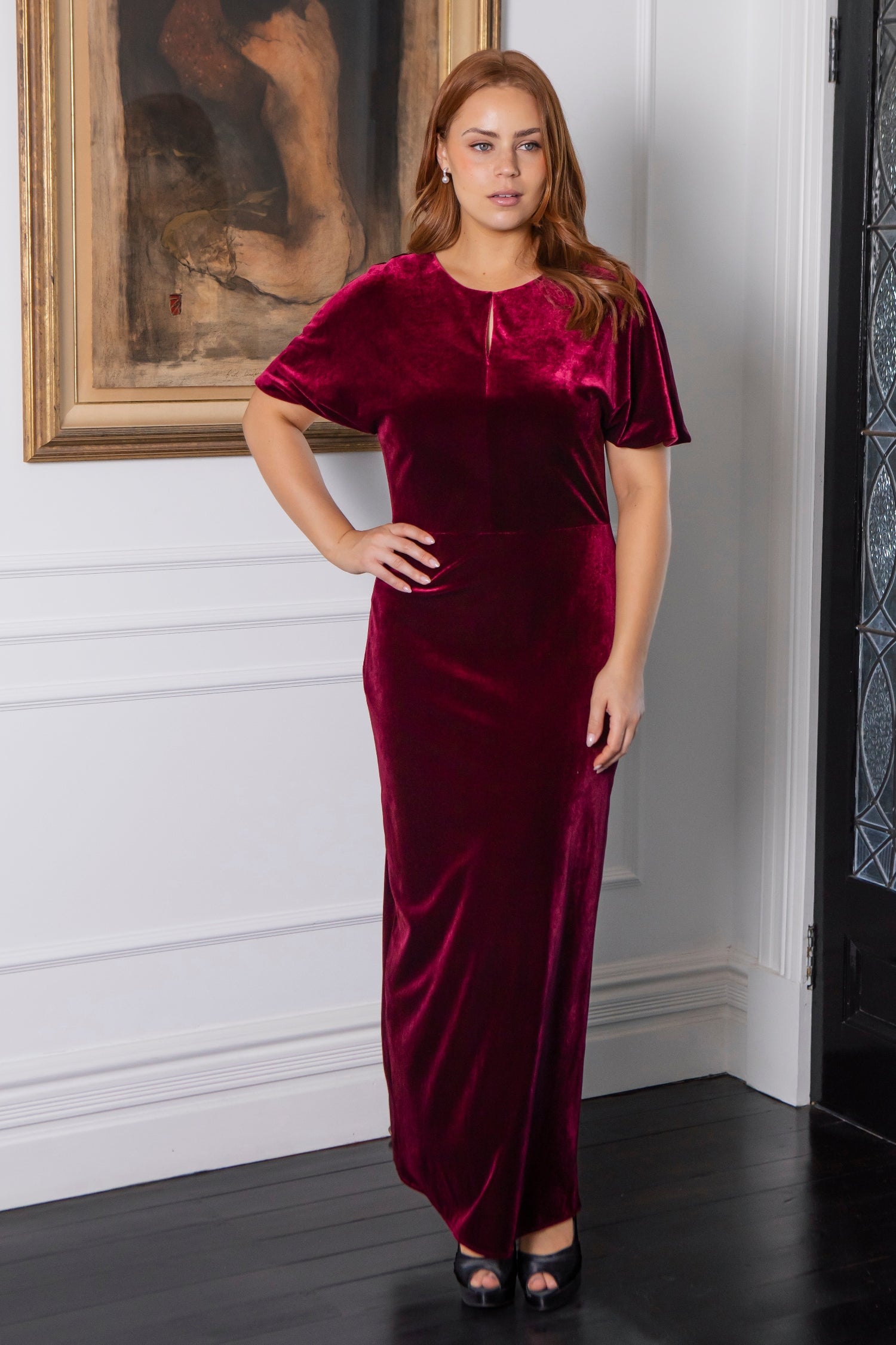 Vivian Long Velvet Dress in Rich Berry