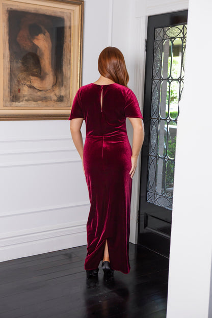 Vivian Long Velvet Dress in Rich Berry