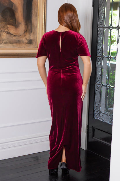 Vivian Long Velvet Dress in Rich Berry