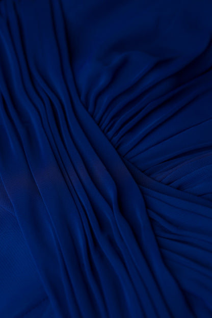 Grace Flowing Chiffon  Dress with Long Sleeves in Electric Blue