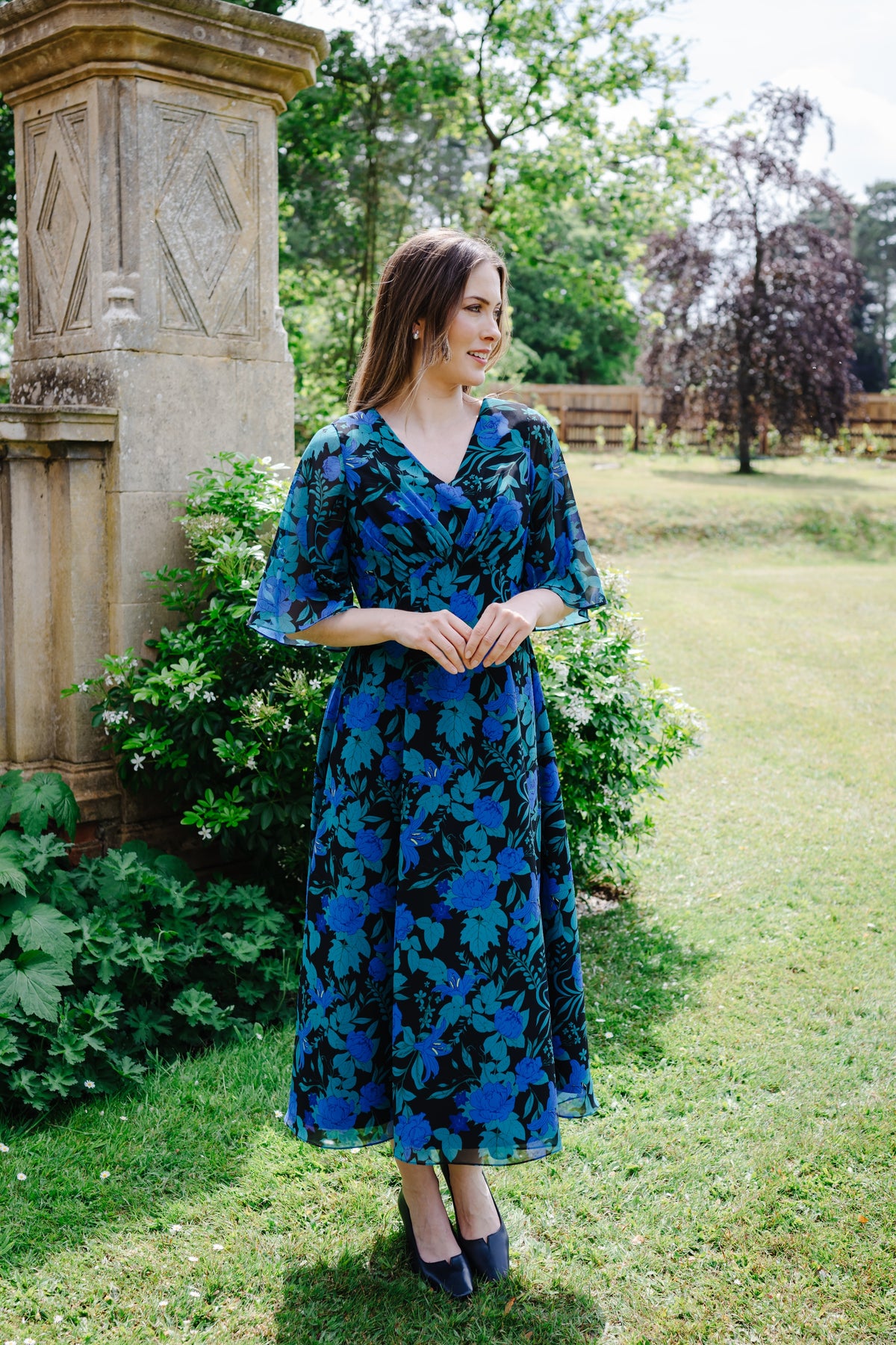 Anna Chiffon Dress in Raquel Blue