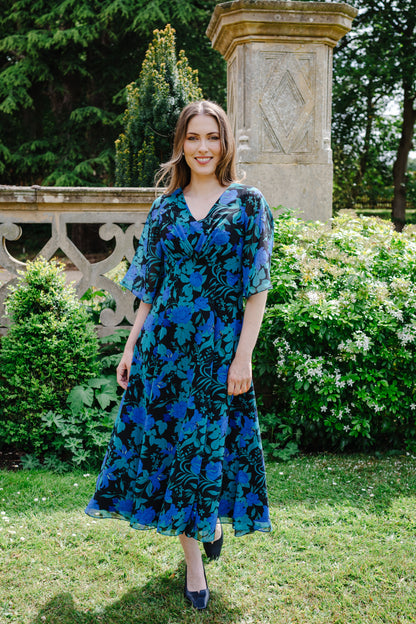 Anna Chiffon Dress in Raquel Blue