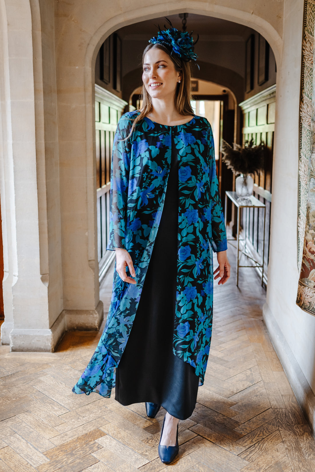 Diane Jersey and Chiffon Ankle Length Dress in Raquel Blue