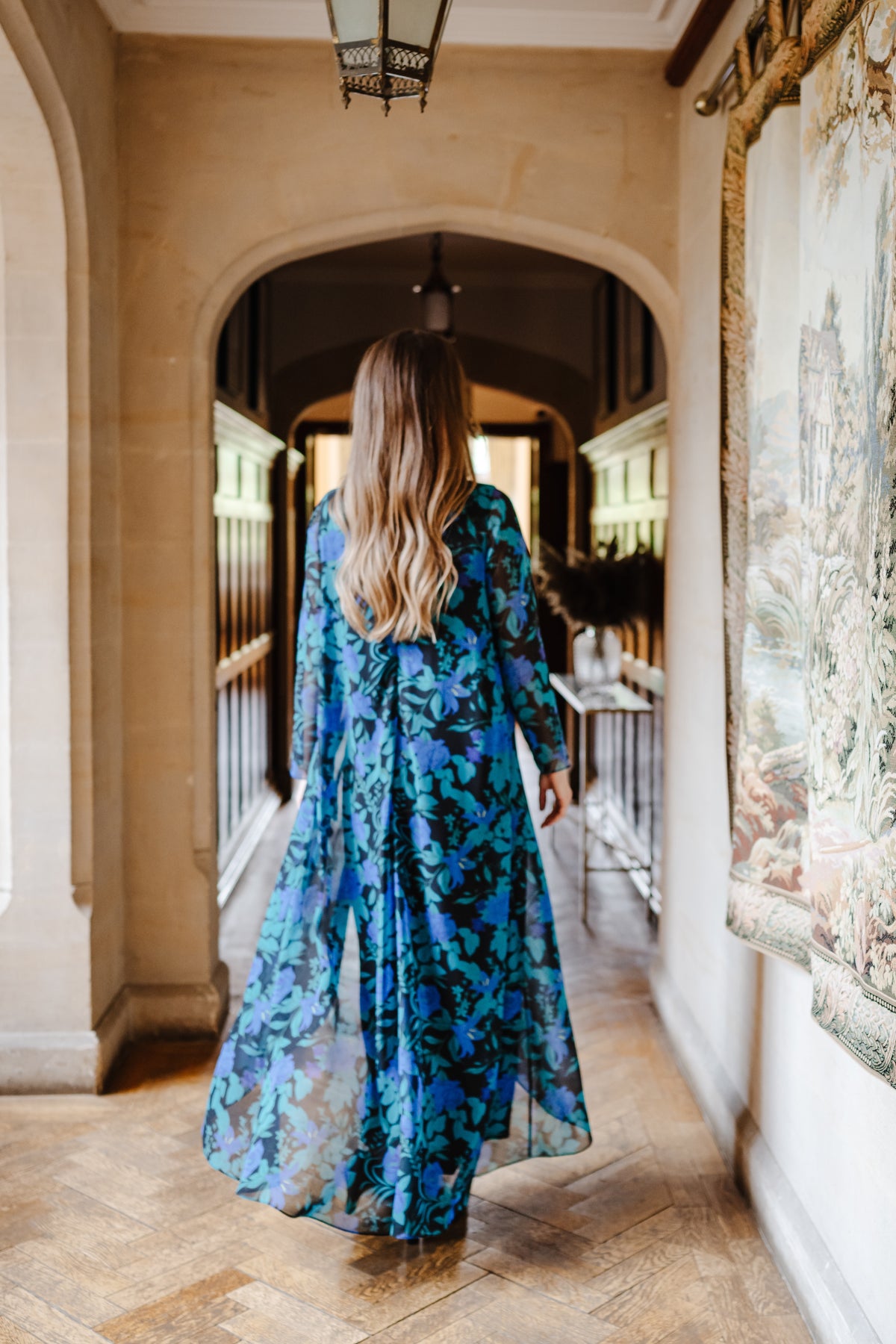 Diane Jersey and Chiffon Ankle Length Dress in Raquel Blue