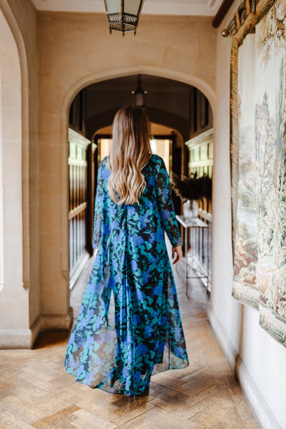 Diane Jersey and Chiffon Ankle Length Dress in Raquel Blue