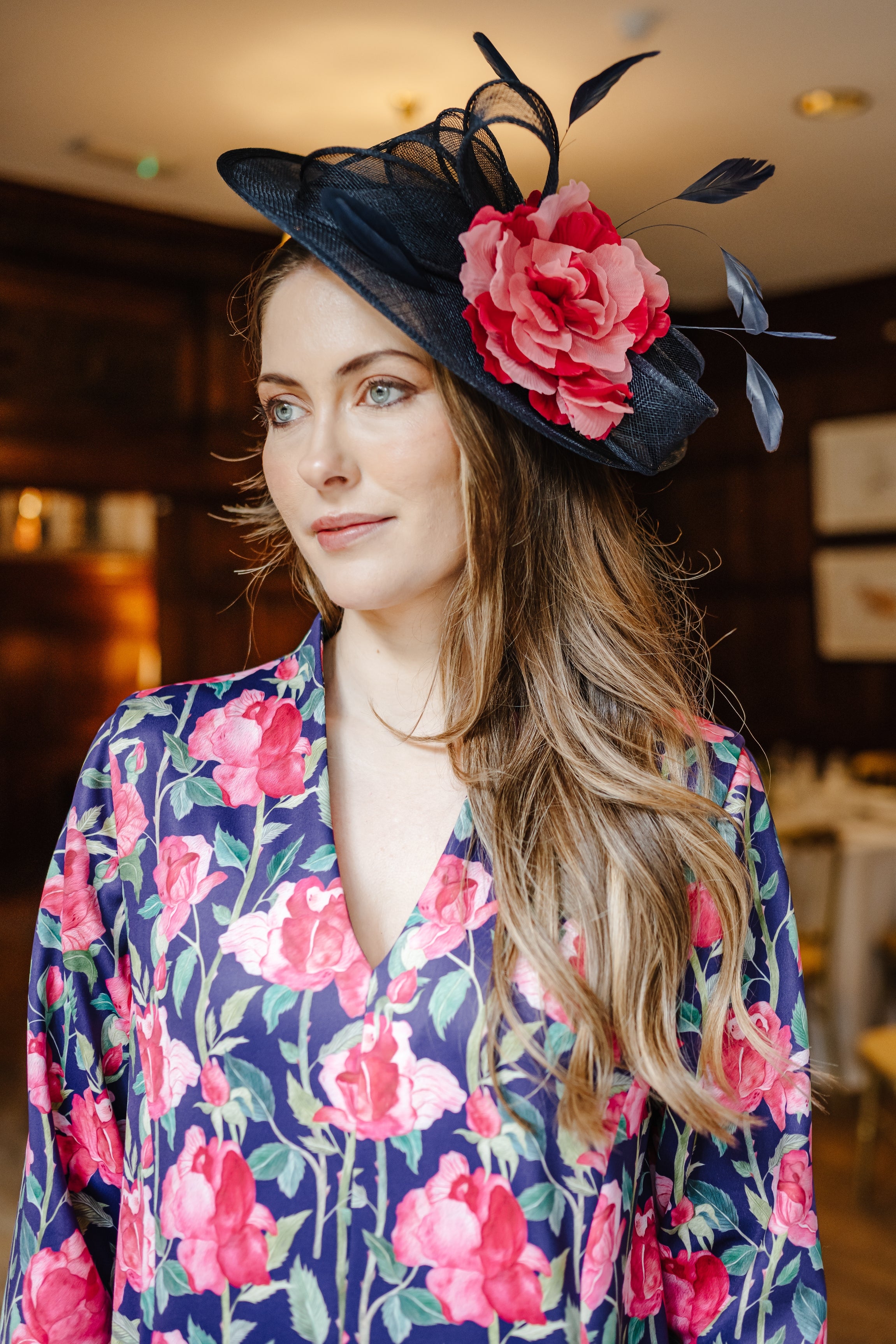 Evelyn Relaxed Fit Dress with Long Sleeves and Pockets in Tanya Roses