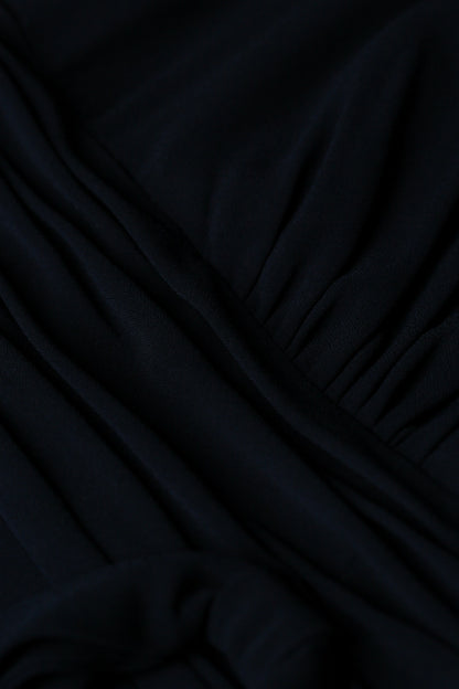 Clara Floaty Crepe Dress with Short Sleeves in Dark Navy