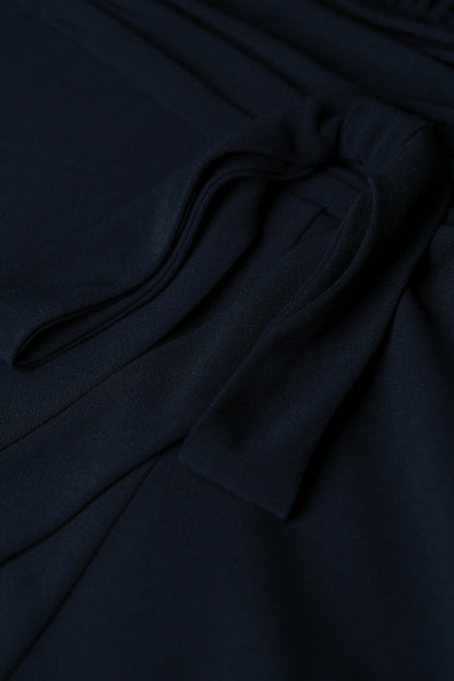 Clara Floaty Crepe Dress with Short Sleeves in Dark Navy
