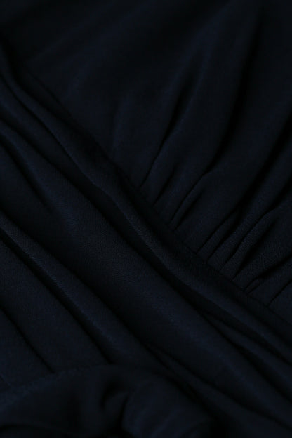 Clara Floaty Crepe Dress with Short Sleeves in Dark Navy