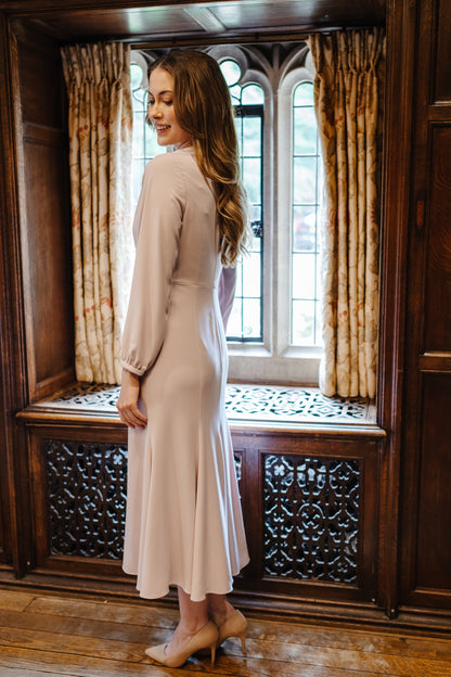 Eve Elegant Crepe Dress in Blush
