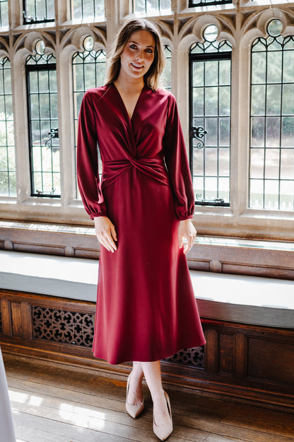 Eve Elegant Crepe Dress in Ruby