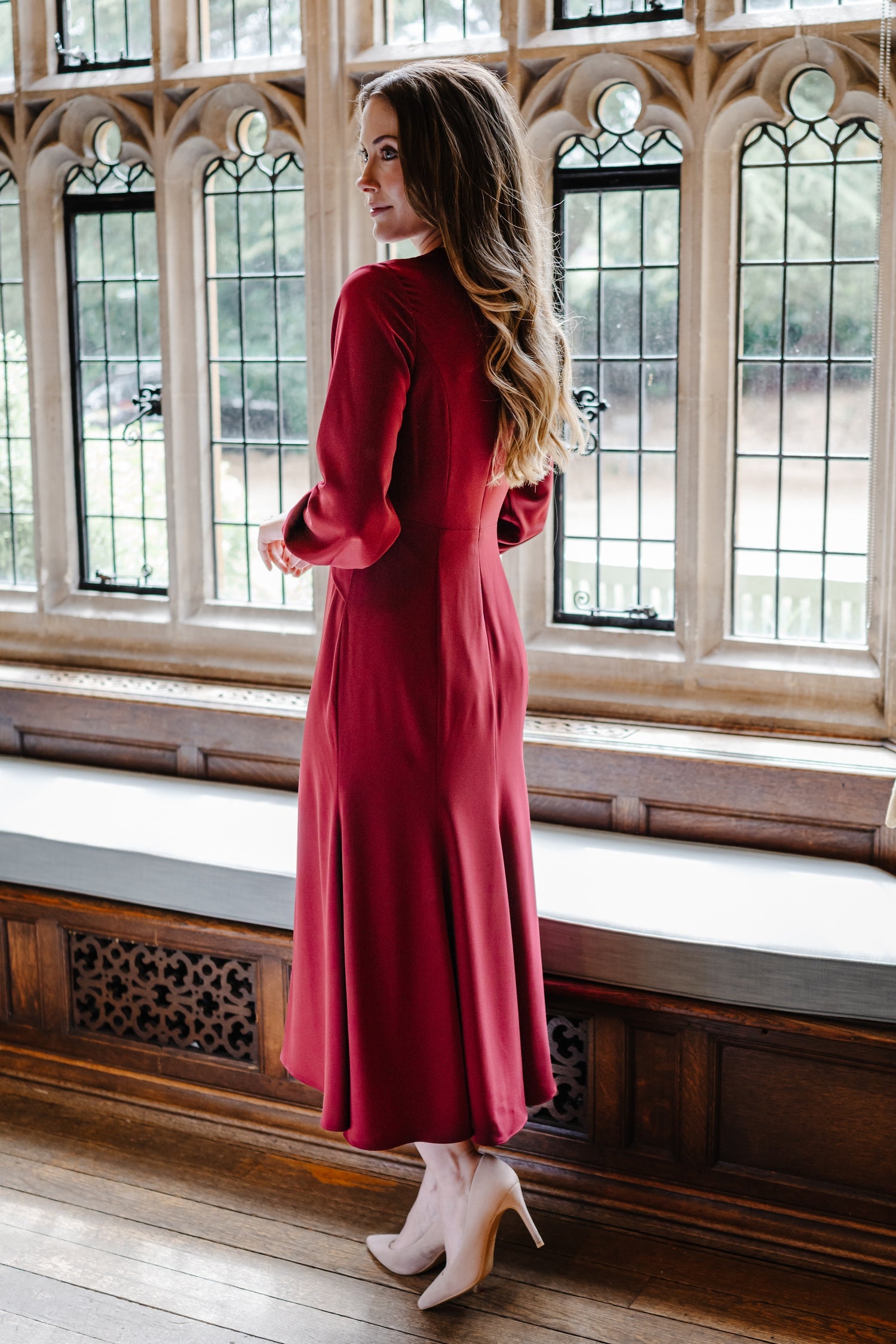 Eve Elegant Crepe Dress in Ruby