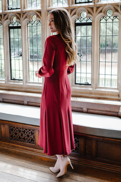 Eve Elegant Crepe Dress in Ruby