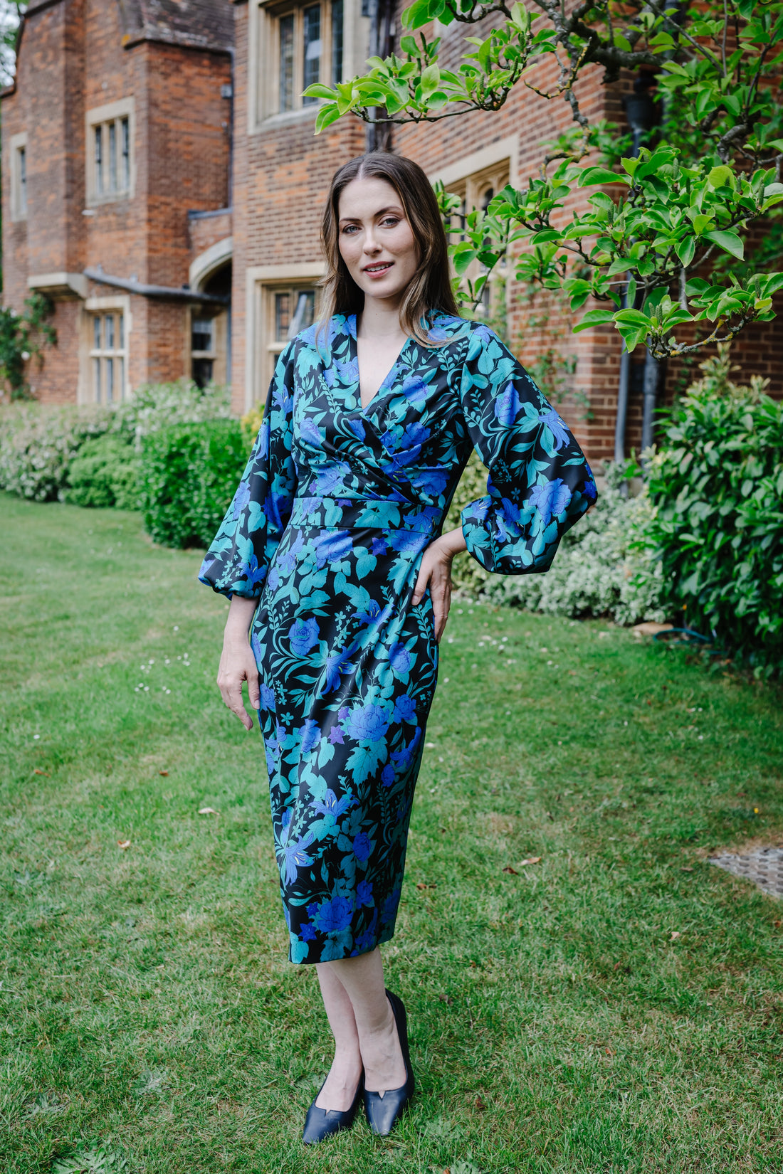Madison Satin Dress in Raquel Blue